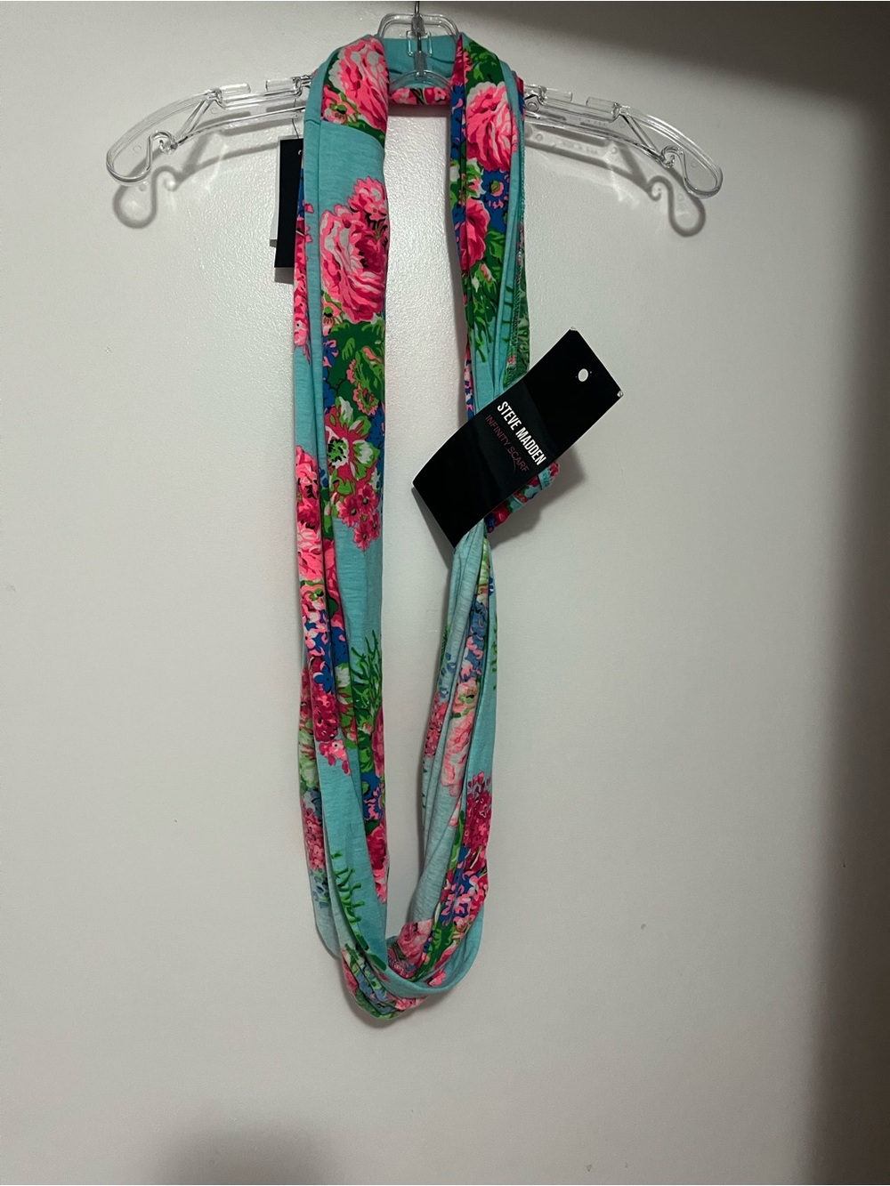 Steve Madden Teal Infinity Scarf with Pink Floral Print